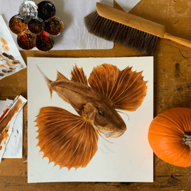 Painting of a fish in the fall
