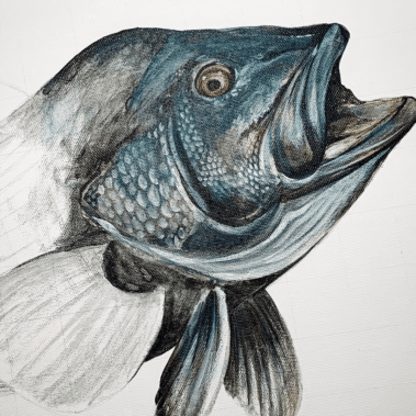 Sketch and partial painting of a fish