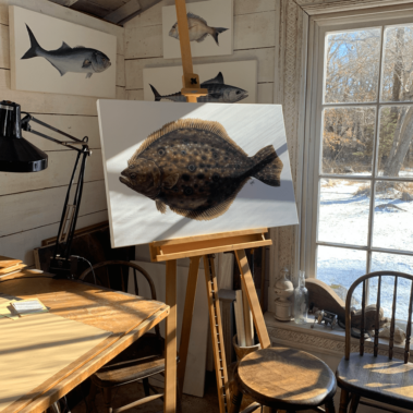 Painting of a fish in Dan's studio